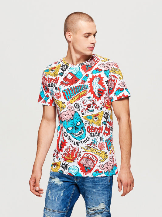 T-Shirt With All Over Halloween Print